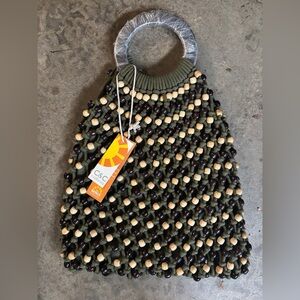 C&C California Olive and Brown Beaded Tote